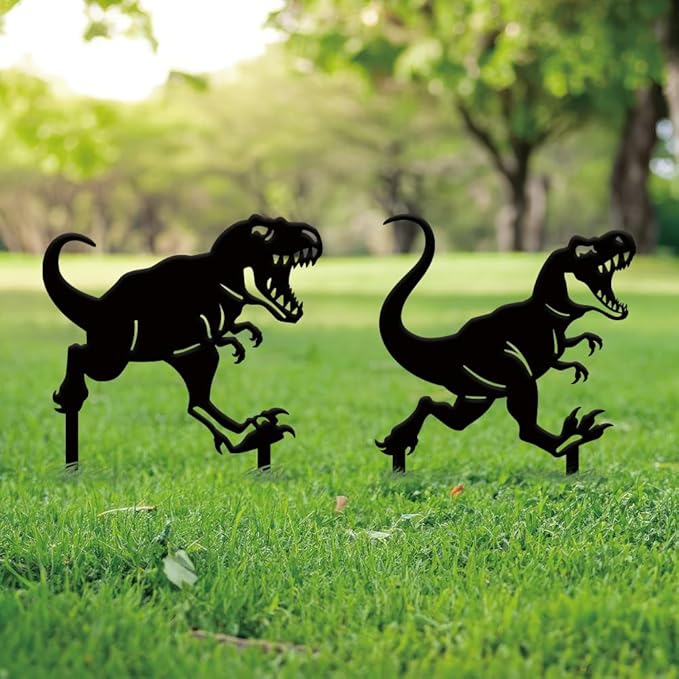SUPERDANT 2PCS Metal Dinosaur Garden Decor for Outside Tyrannosaurus Rex Yard Stakes for Decorations Outdoor Statues Iron Art Stake Decorative Silhouette Lawn Ornament Patio Porch Farmhouse Decor Gift