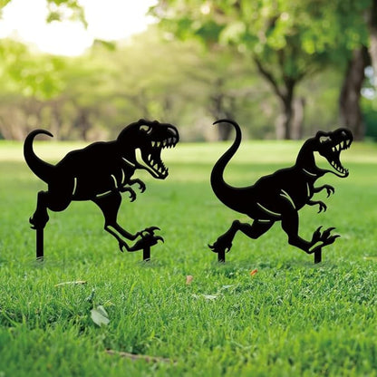 SUPERDANT 2PCS Metal Dinosaur Garden Decor for Outside Tyrannosaurus Rex Yard Stakes for Decorations Outdoor Statues Iron Art Stake Decorative Silhouette Lawn Ornament Patio Porch Farmhouse Decor Gift