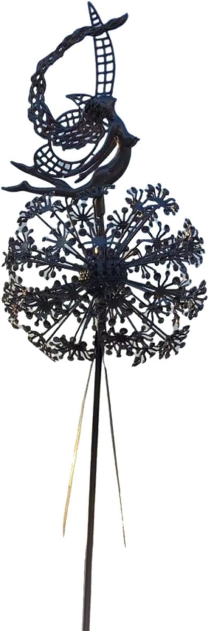 Flower Fairy Dancing with Dandelion, Fairy Garden Sculptures, Angel Metal Ornaments Gardens Art Sculpture, Stainless Steel Statue Garden Ornaments Art Decorations for Outdoor Yard Lawn Patio (G_3D)