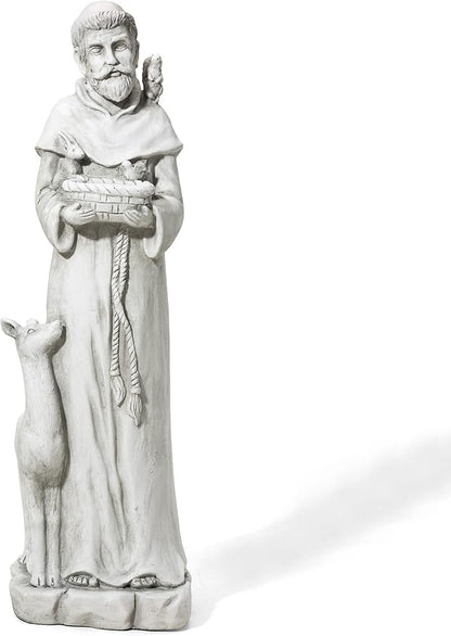 Glitzhome St. Francis Feeds Animals Statue Outdoor Garden Memorail Sculpture, 36.25in Tall, Cement Gray