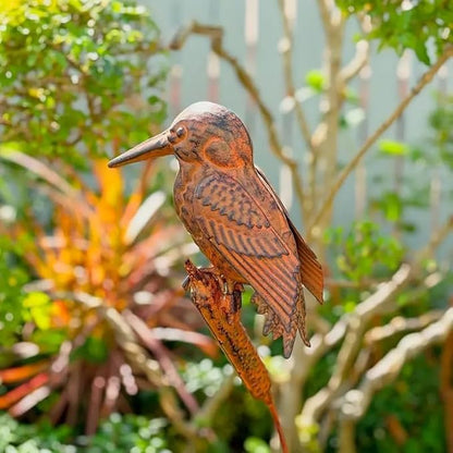 Rusty Kingfisher Metal Garden Stake, 42.5 Inch Bird Sculpture Yard Art, Decorative Lawn Ornament Gift for Bird Lovers (Bronze)
