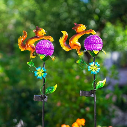 2 Pack Solar Pathway Lights Outdoor, Squirrel Solar Garden Lights, Waterproof Colorful Global Landscape Lighting, Decorative Garden Decor Gifts for Mom, Women