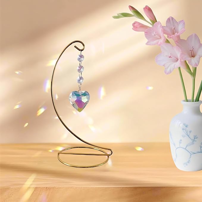 Sun Catcher Crystal Prisms,Hanging Suncatchers with Glass Prism,Birthday for Women,Mom,Wife,Rainbow Maker Ornaments with Stand for Windows Garden Home Decor