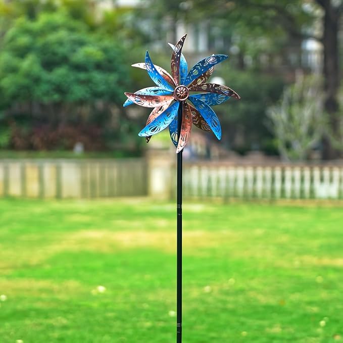 DREAMYSOUL Outdoor Metal Wind Spinner, 13 Inches Dia Hollow Pattern Wind Mills, Kinetic Wind Spinners for Yard Garden Outside Patio Lawn Decor
