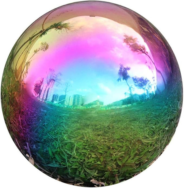 Durable Stainless Steel Gazing Ball, Hollow Ball Mirror Globe Polished Shiny Sphere for Home Garden (Rainbow, 8 Inch)