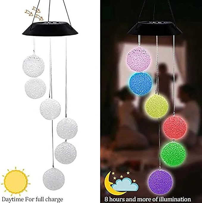 Wind Chime Outside Color Changing Ball Wind Chimes, LED Mobile Solar Lamp for Mom Grandma Waterproof Outdoor Solar Lights for Garden Patio Party Yard.