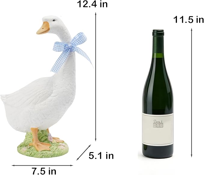 DiliComing Porch Goose Statue Outdoor Decor - 12 Inch Resin Garden Goose Statues Weatherproof Lawn Sculpture for Front Porch Yard Patio Gifts for Grandma Mom Women