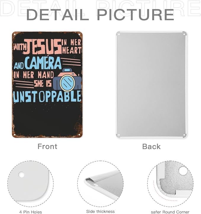 patio wall decor Cool Jesus And A Camera metal signs vintage Cave Home & Outdoor Decoration Vintage Wall Art with Inspirational Quotes & Life Sayings 8X12inch