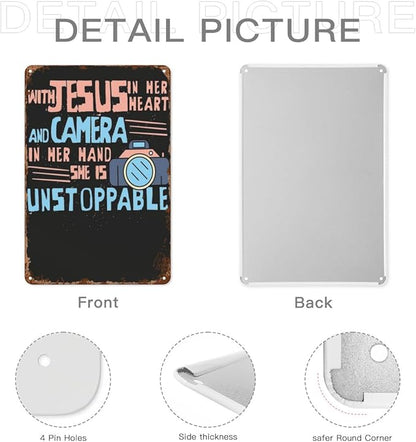 patio wall decor Cool Jesus And A Camera metal signs vintage Cave Home & Outdoor Decoration Vintage Wall Art with Inspirational Quotes & Life Sayings 8X12inch