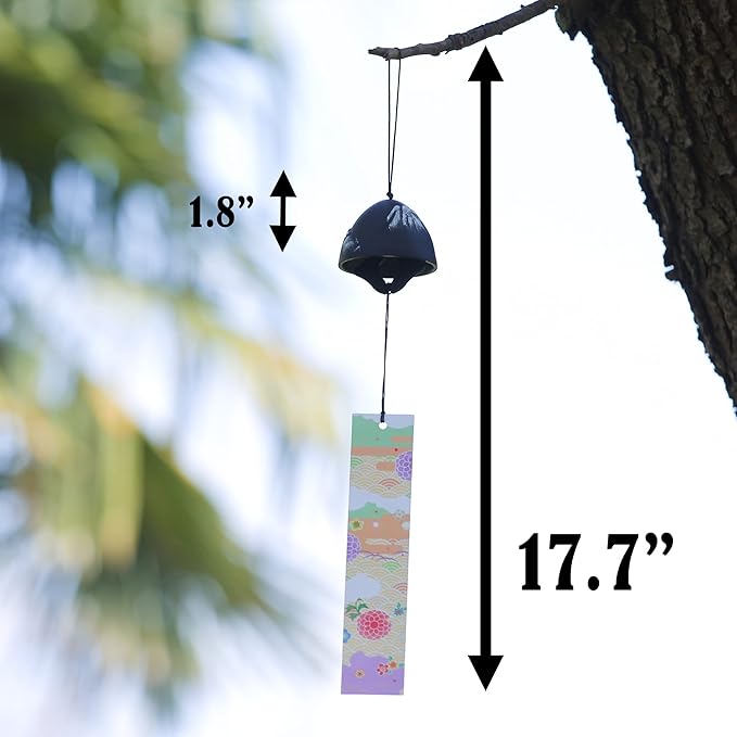 Japanese Wind Chime Cast-Iron Outdoor Ornament for Garden, Patio & Balcony, Hanging Metal Wind-Bell Decoration Gift, Blessing Pendant Windchimes & PVC Wind-Catcher, Mt. Fuji - Green