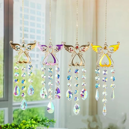 Crystal Sun Catcher, Angle Design Garden Hanging Rainbow Maker Ornament, Decorative Hanging Prism for Windows, Outdoors, Patio, Wedding, Party Decor (Purple)