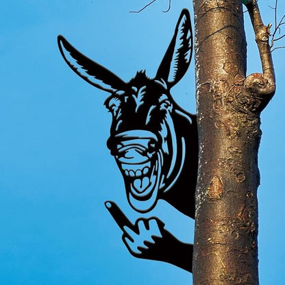 Flipping Off Bigfoot Peeking Animal Metal Sign Funny Middle Finger Yard Art Decor for Tree, Fence, or Corner Outdoor Farmhouse Garden Ornament for Home or Cabin Decoration (#D, 12IN)