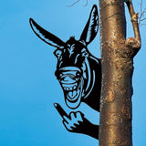 Funny Peeking Squirrel Metal Sign, Middle Finger Garden Yard Art Decor, Rustic Animal Wall Ornament for Tree, Fence, Outdoor Farmhouse, Bigfoot Gag Gift (#Donkey B, 15")