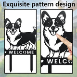 WADORN Dog Metal Decorative Garden Stakes, Funny Welcome Yard Sign Art Decoration Corgi Dog Silhouette Statues Black Garden Decor for Outside Dogs Lover Ornament Gifts for Backyard Patio Lawn Walkways