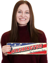 SmartSign 4 x 14 inch Welcome To Washington State Vintage Metal Sign “The Evergreen State”, 40 mil Rustproof Aluminum with Clear Overcoat, Retro Wall Décor, Multicolor, Made in USA