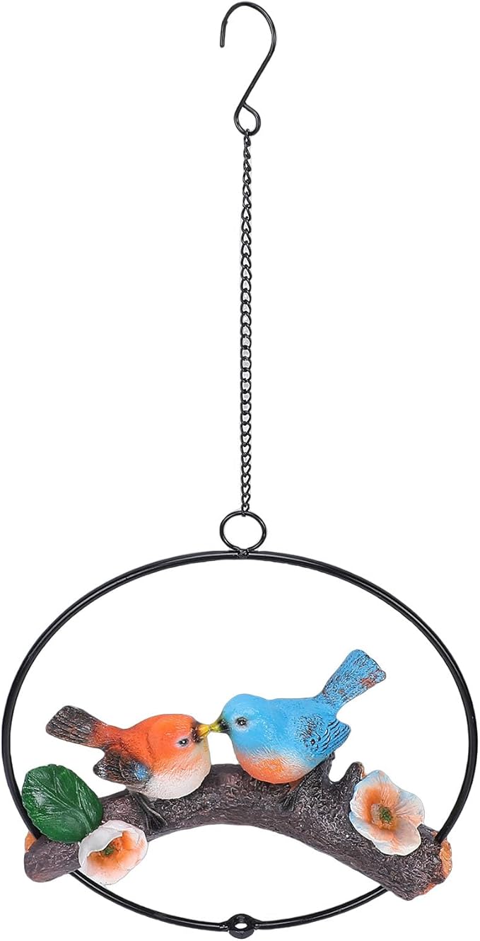 Zerodis Hanging Birds Statue Exquisite Decoration with Iron Ring Perfect for Garden and Patio Decor (Green Yellow) (Green Yellow) (Red Blue)
