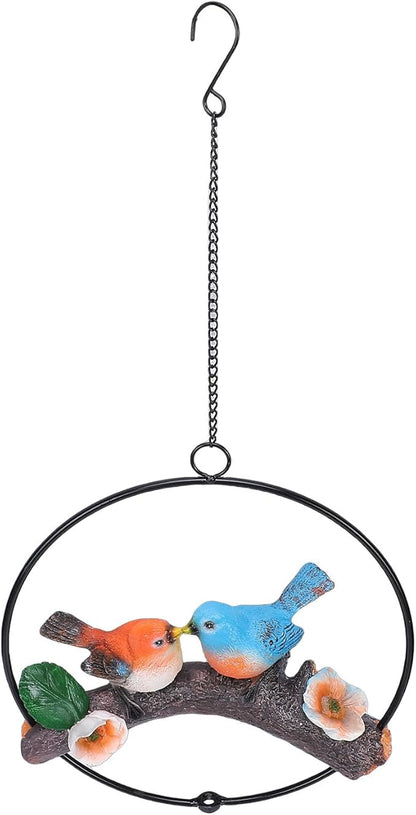 Zerodis Hanging Birds Statue Exquisite Decoration with Iron Ring Perfect for Garden and Patio Decor (Green Yellow) (Green Yellow) (Red Blue)