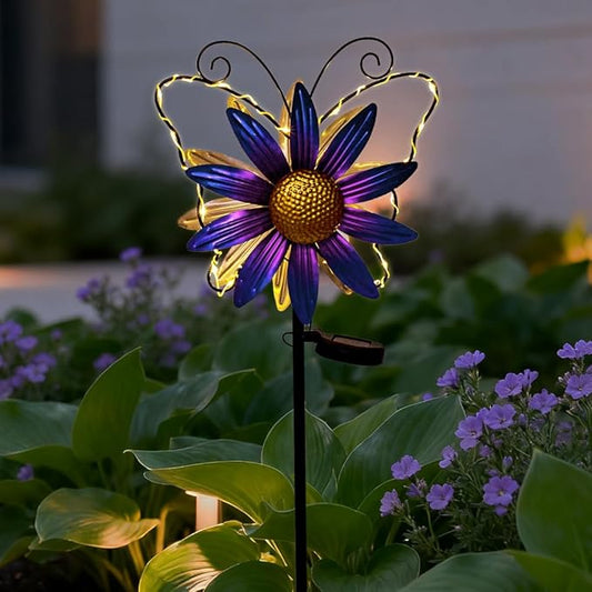 Solar Wind Spinners Outdoor,Butterfly Garden Windmill Metal Flower Wind Sculptures for Yard Art Lawn Decor(Purple)