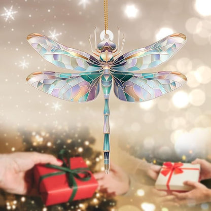 Dragonfly Ornament Stained Glass Style – Acrylic Window Hanging Suncatcher, Car Rearview Mirror Charm, Whimsical Holiday Christmas Tree Ornament, Unique Dragonfly Gifts for Women, Mom, Teacher(Sun-13)