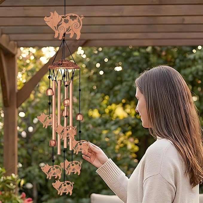 Metal Wind Chimes for Outside, Pig Style Hanging Waterproof Aluminum Windchimes with Hook for Outdoor Garden Patio Porch Decor, 33“ Memorial Wind Chimes Friendship Gifts for Women