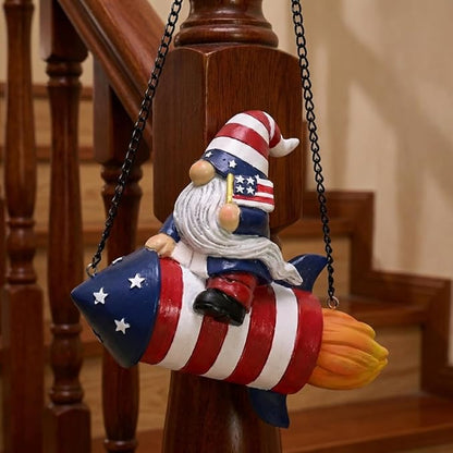 TERESA'S COLLECTIONS 4th of July Gnome Rocket Decorations, Memorial Day Hanging Ornament for Home, USA 250th Anniversary Patriotic Resin Independence Day Gift for Women, Indoor Outdoor Wall Decor 8"