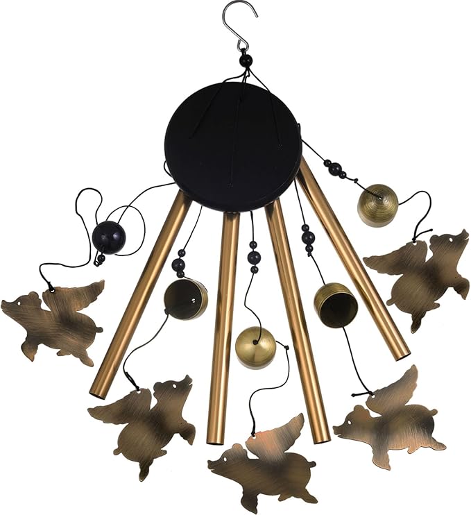 Outdoor Bronze Flying Pig Wind Chimes, Pigs WindChimes, Gift Wind Chime, Flying Pigs Wind Bell, Gifts for Women, for Home, Garden, Indoor, Outdoor Decoration, Garden Fly Pigs Wind Chimes