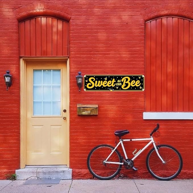 Sweet Bee Tin Decor 16 * 4 Inches "Sweet as can Bee" Kitchen/Patio Wall Art - Retro Bee Accent, Honey Decor, Kitchen Metal Sign
