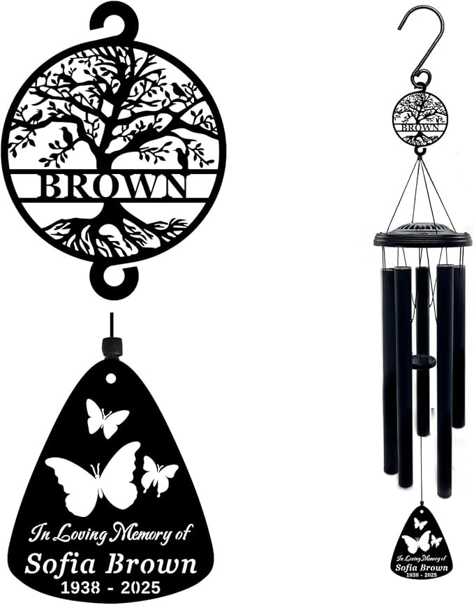 Personalized Butterfly Memorial Wind Chime, 37" Custom Butterfly Wind Chime, Personalized Bereavement Gifts for Loss Of Father, Remembrance Wind Chime,Personalized Sympathy Wind Chimes…