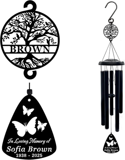 Personalized Butterfly Memorial Wind Chime, 37" Custom Butterfly Wind Chime, Personalized Bereavement Gifts for Loss Of Father, Remembrance Wind Chime,Personalized Sympathy Wind Chimes…