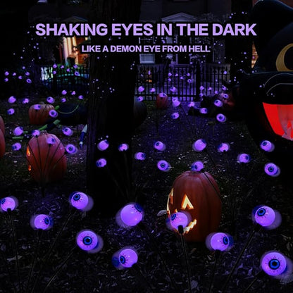 2PACK Scary Eyeballs Solar Garden Light Halloween Decorations Outdoor,Swaying Firefly with 12LED Purple Spooky Eyes Lights-Waterproof Ornaments Solar Halloween Lights for Lawn, Patio, Party Decor