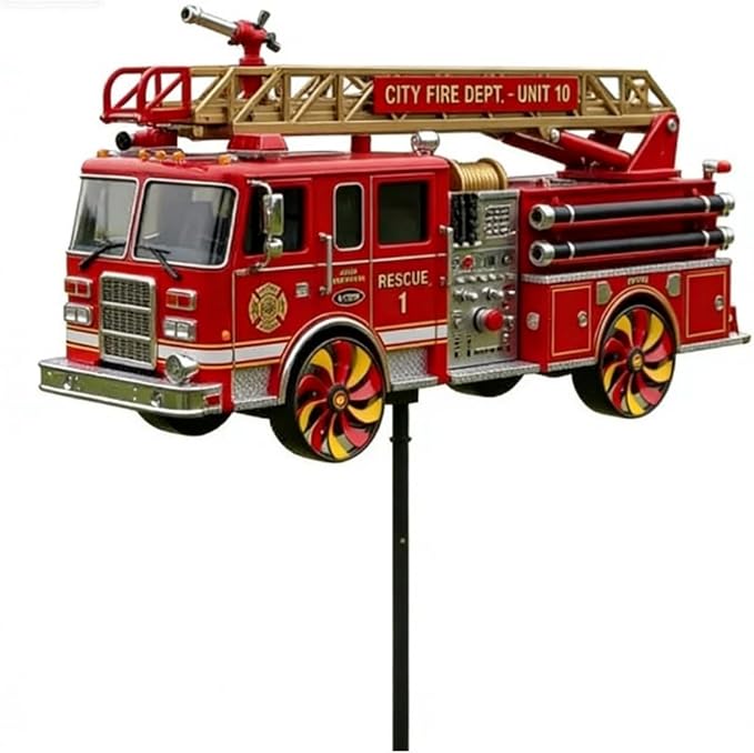Fire Truck Garden Wind Spinner, Decorative Fire Truck Wind Spinner Outdoor Garden Art, Yard Decor Outdoor/Indoor Decoration, Dynamic Art Hanging Sculpture, for Women, Mom, Men, Dad