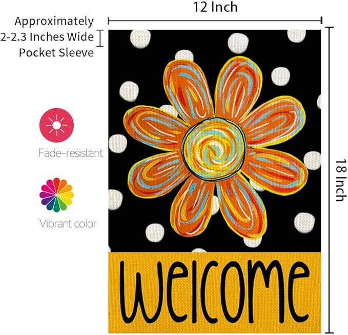 CROWNED BEAUTY Summer Garden Flag Floral 12x18 Inch Double Sided Small Burlap Seasonal Holiday Polka Dots Flag for Outside Yard Decoration