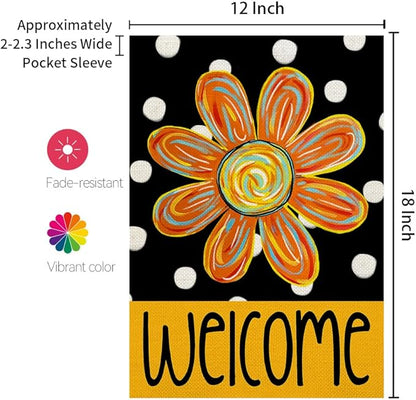 CROWNED BEAUTY Summer Garden Flag Floral 12x18 Inch Double Sided Small Burlap Seasonal Holiday Polka Dots Flag for Outside Yard Decoration