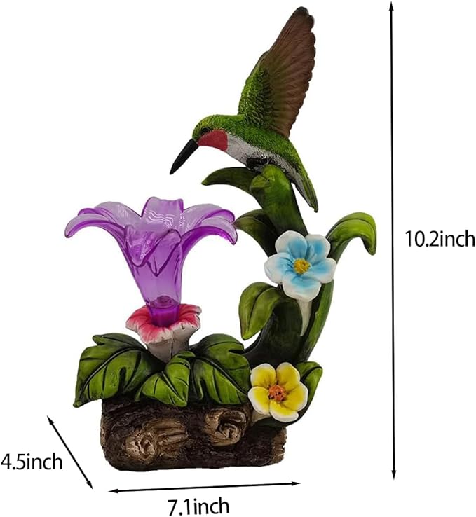Eletina Resin Hummingbird Solar Light with Flower Garden Decorations,Waterproof Statues and Figurines Light Garden Art for Patio Lawn Yard Decorations (Resin Hummingbird Solar1)