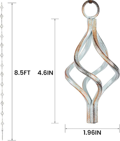 Rain Chain Bird Cage Set 8.5Ft, Not Rust Wrought Iron Rain Chains for Gutters with Adapter Gotta Drain and Sturdy Anchoring Stake,13 Birdcage, 1 Hook, Adjustable Length for Garden (Cyan)