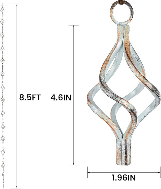 Rain Chain Bird Cage Set 8.5Ft, Not Rust Wrought Iron Rain Chains for Gutters with Adapter Gotta Drain and Sturdy Anchoring Stake,13 Birdcage, 1 Hook, Adjustable Length for Garden (Cyan)