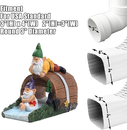 Decorative Downspout Extension, Cute Gnomes Gutter Diverter & Splash Block, Garden Statue Fits 3x4 Gutter Downspout, Prevents Mud & Puddles During the Spring, Garden Decoration for Summer.