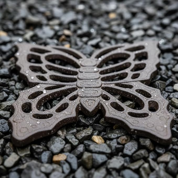 Comfy Hour 11" Brown Butterfly Cast Iron Stepping Stone, Rustic Antique Vintage Figurine Style Home Decor, Heavy Duty Metal Garden Pathway Paver