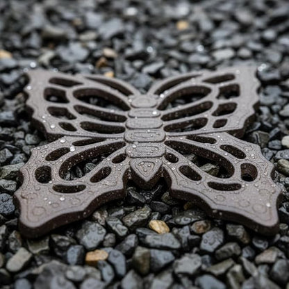 Comfy Hour 11" Brown Butterfly Cast Iron Stepping Stone, Rustic Antique Vintage Figurine Style Home Decor, Heavy Duty Metal Garden Pathway Paver