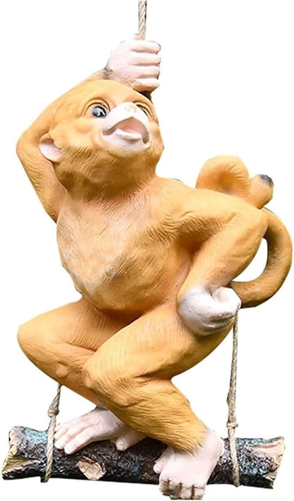 Cute Statues Garden Sculpture Outdoors Climbing Monkey Tree Hanging Backyard Decor(C)