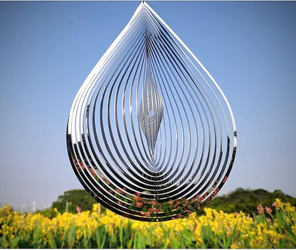 Wind Spinner 3D Water Droplets Shape Highly Reflective Stainless Steel Metal Outdoor Garden Decor, Decorations to Scare Away Yard Birds 12 inch, Gifts for Women Mom Dad