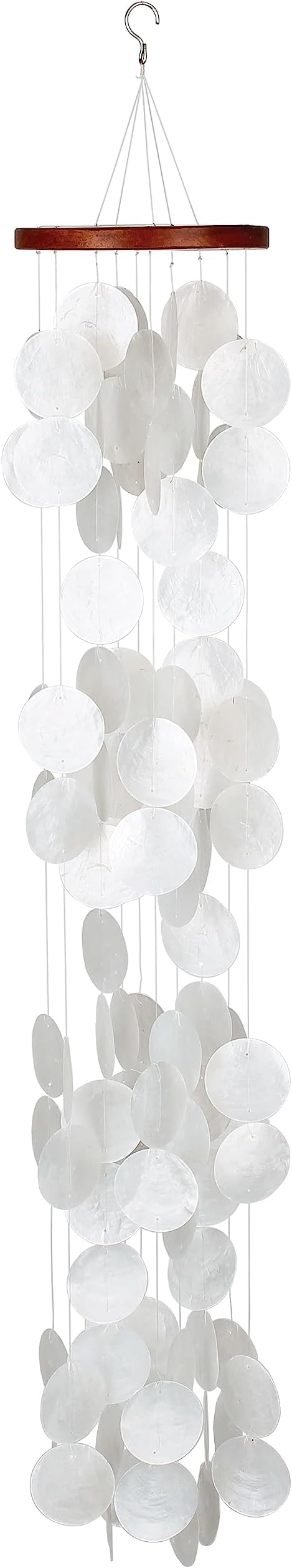 Woodstock Wind Chimes for Outside, Outdoor Decor, Garden, Porch, and Patio Decor, (40") Decorative Wind Chime, Dorm Room Decor, Teen Decor, Capiz Waterfall, White Blanca Capiz Wind Chime (CWRB)