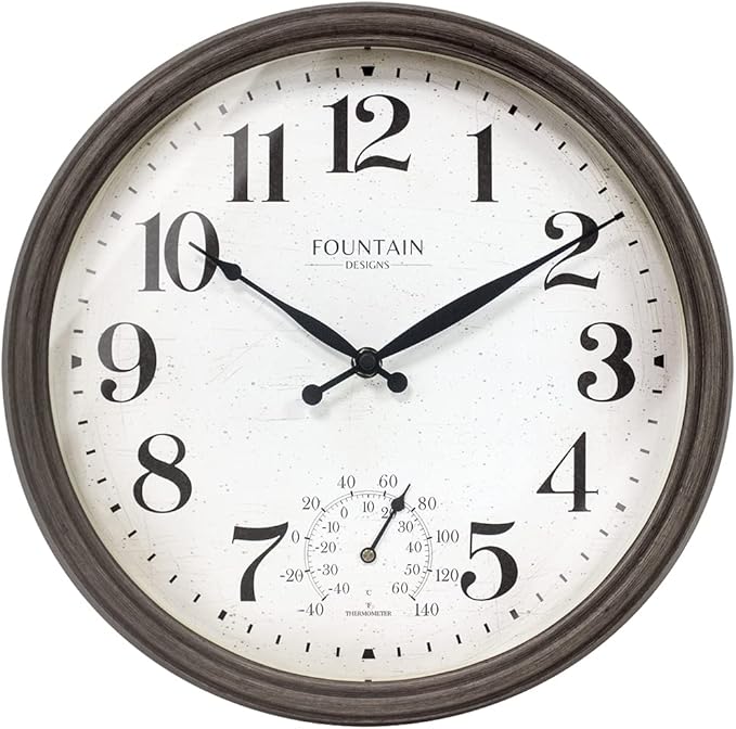 13" Maison in/Outdoor Clock with Thermometer, 2 in One Weather Station - Gray Oak Finish (Weather Thermometer/Wall Decoration)