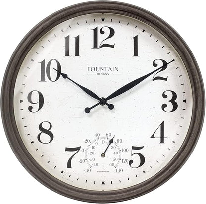 13" Maison in/Outdoor Clock with Thermometer, 2 in One Weather Station - Gray Oak Finish (Weather Thermometer/Wall Decoration)