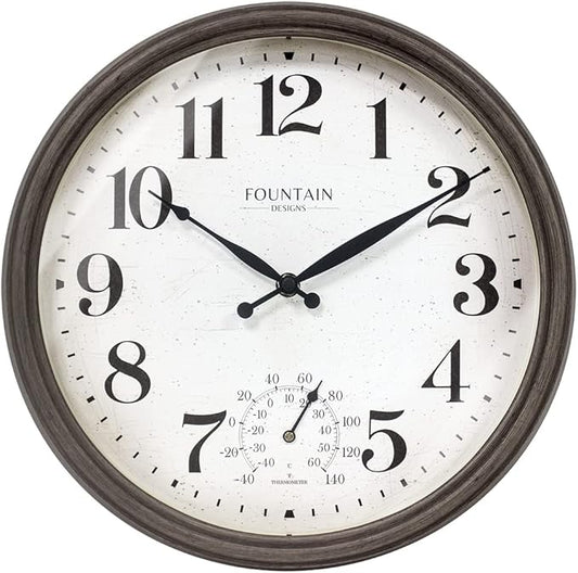 13" Maison in/Outdoor Clock with Thermometer, 2 in One Weather Station - Gray Oak Finish (Weather Thermometer/Wall Decoration)