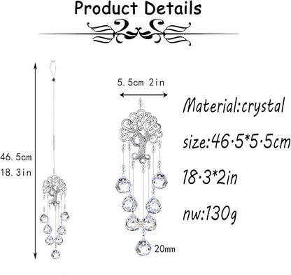 H&D HYALINE & DORA Garden Hanging Crystal Suncatchers Rainbow Makers with Crystal Ball Prisms and Metal Tree of Life for Garden Outdoor Home Kids Room Window