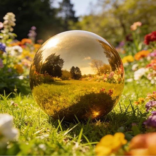 Lily's Home Stainless Steel Gazing Globe Mirror Ball, Colorful and Shiny Addition to Any Garden or Home. Shiny Gold.
