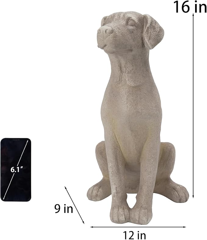 Cynkeyee Outdoor Garden Dog Statue - 15 Inch Resin Sitting Labrador Sculpture, Decorative Figurine for Patio, Lawn, Yard, Porch (White)