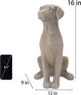 Cynkeyee Outdoor Garden Dog Statue - 15 Inch Resin Sitting Labrador Sculpture, Decorative Figurine for Patio, Lawn, Yard, Porch (White)