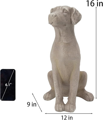 Cynkeyee Outdoor Garden Dog Statue - 15 Inch Resin Sitting Labrador Sculpture, Decorative Figurine for Patio, Lawn, Yard, Porch (White)